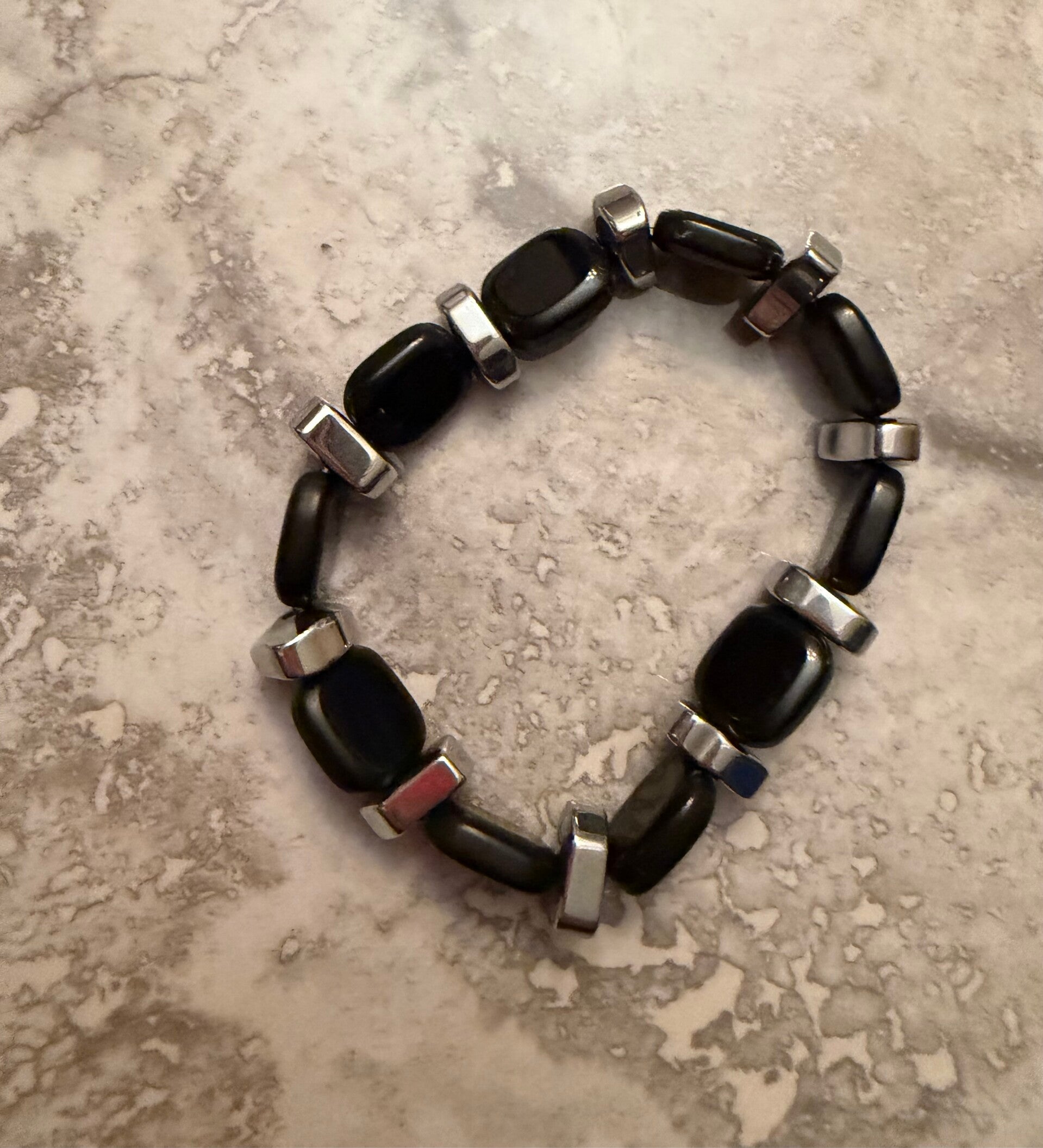 Men’s Classic Hematite & Black Stone Bracelet