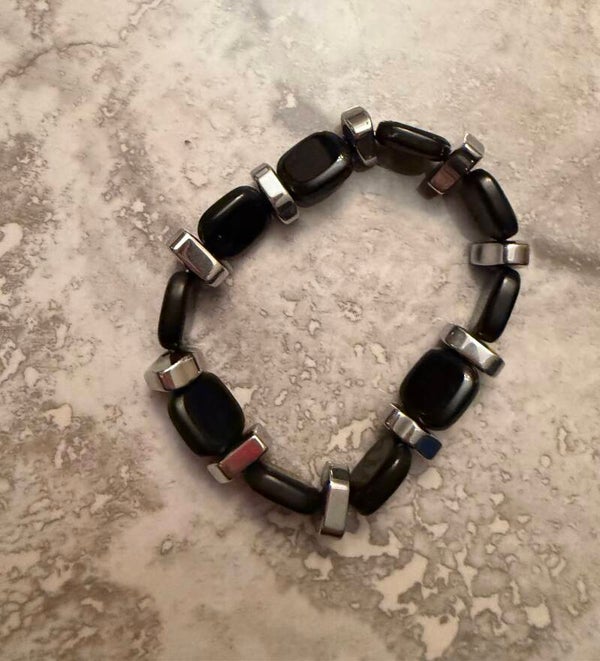 Men’s Classic Hematite & Black Stone Bracelet