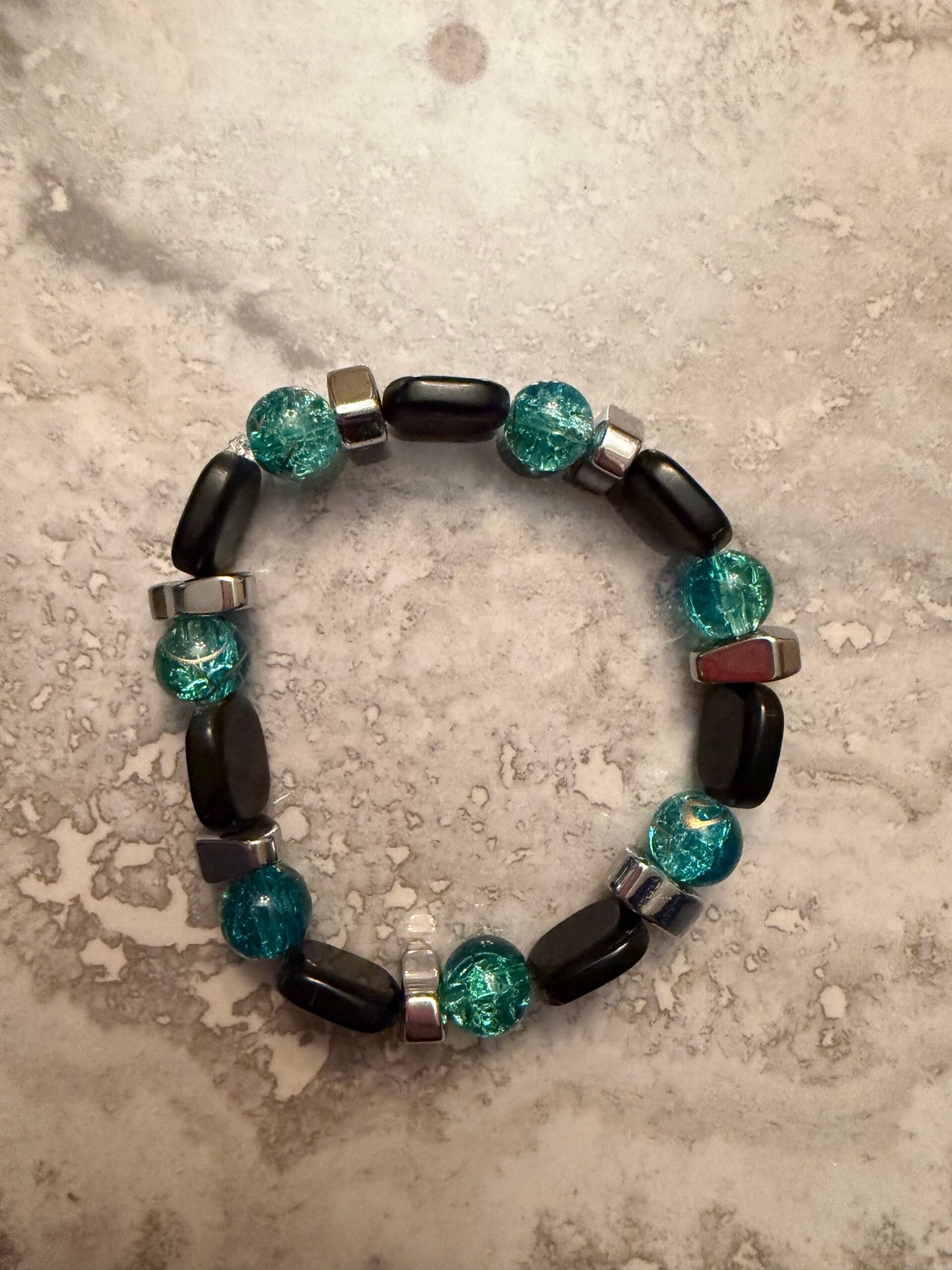 Men’s Aqua Glass & Hematite Bracelet