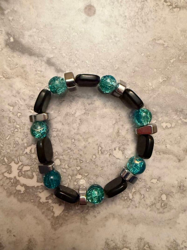 Men’s Aqua Glass & Hematite Bracelet