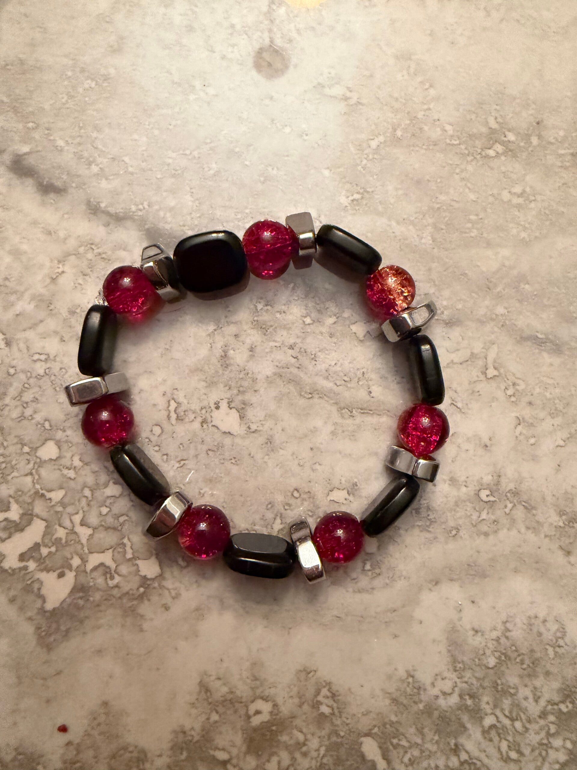 Men’s Red Glass & Hematite Bracelet