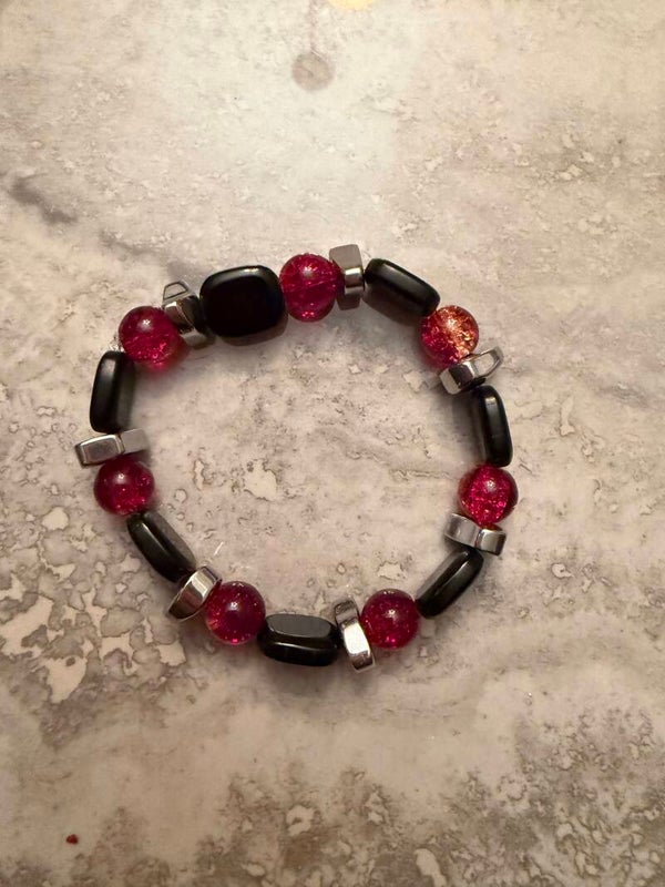Men’s Red Glass & Hematite Bracelet