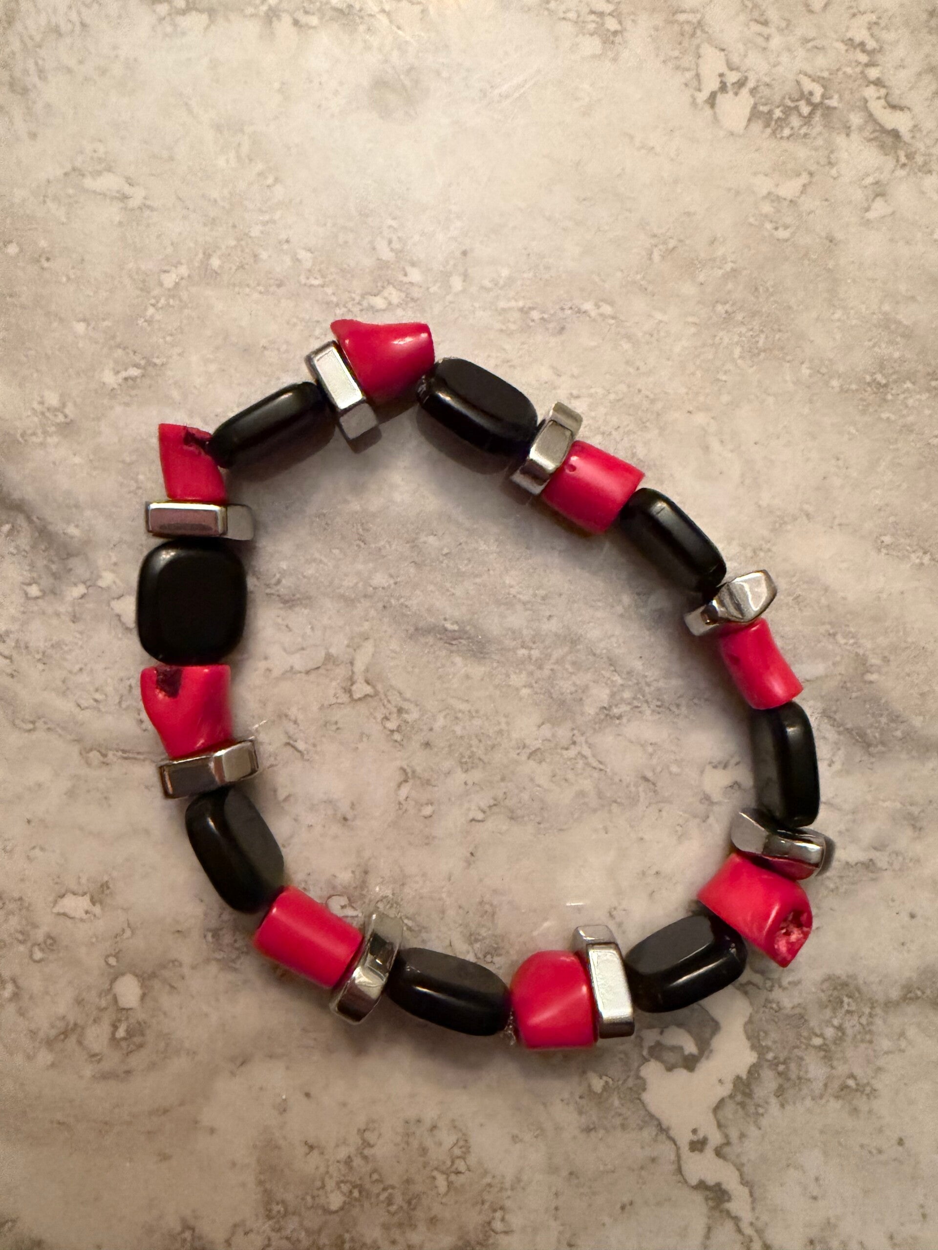 Men’s Red Coral & Hematite Bracelet