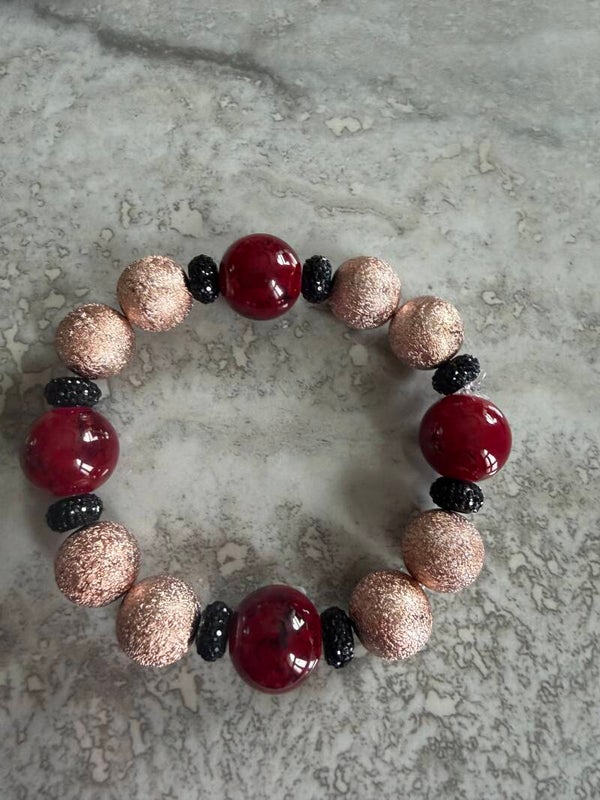 Crimson Elegance Beaded Bracelet