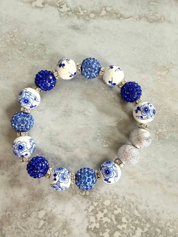 💙 Blue Blossom Crystal Bead Bracelet