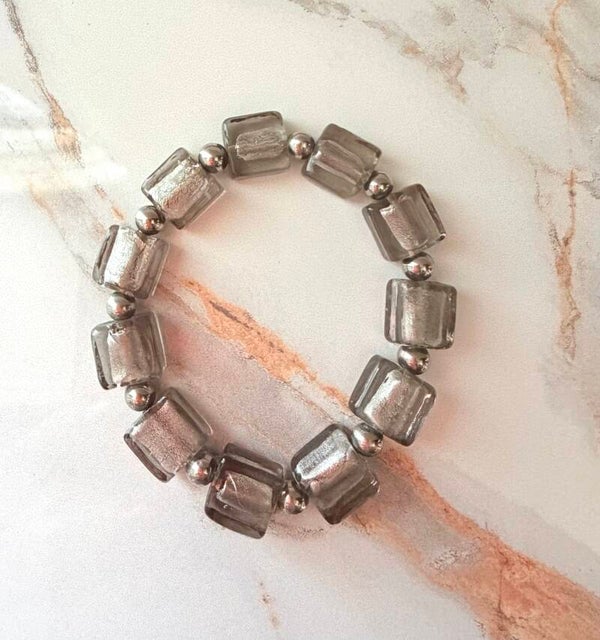 Smoky Quartz Luxe Bracelet – Modern Grey Glass Bead Elegance