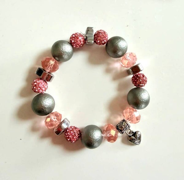 Blush Sparkle and Silver Metallic Bead Bracelet