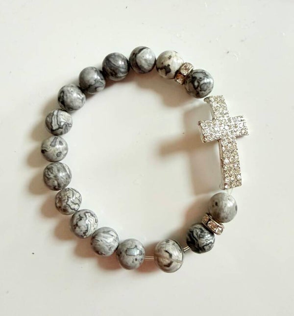 Gray Marble Cross Sparkle Bracelet