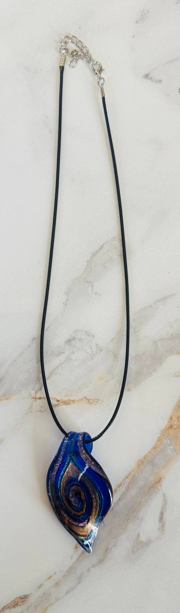 Blue Swirl Glass Pendant Necklace