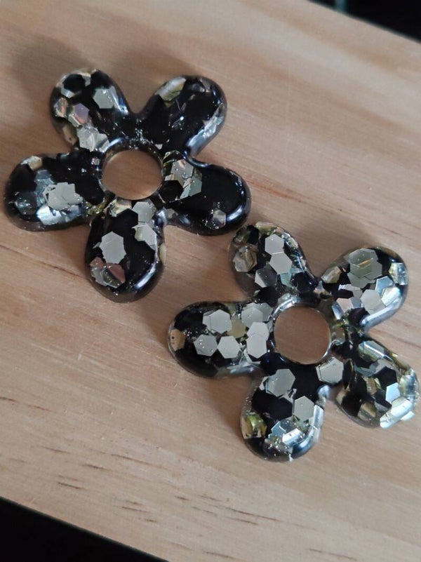 Pampilles pailletées noir et argenté