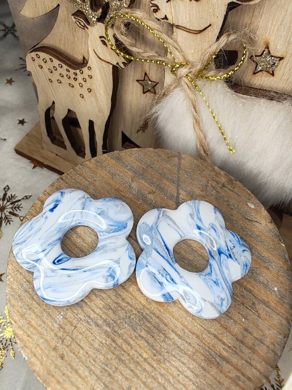 Fleurs Interchangeables sur Créoles Rectangulaires - Collection Douceur d'Hiver