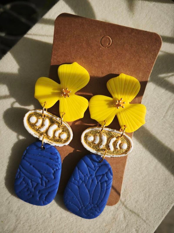 Boucles d'oreilles fleur bleu jauneq
