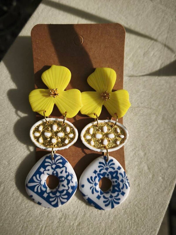 Boucles d'oreilles fleur jaune 2