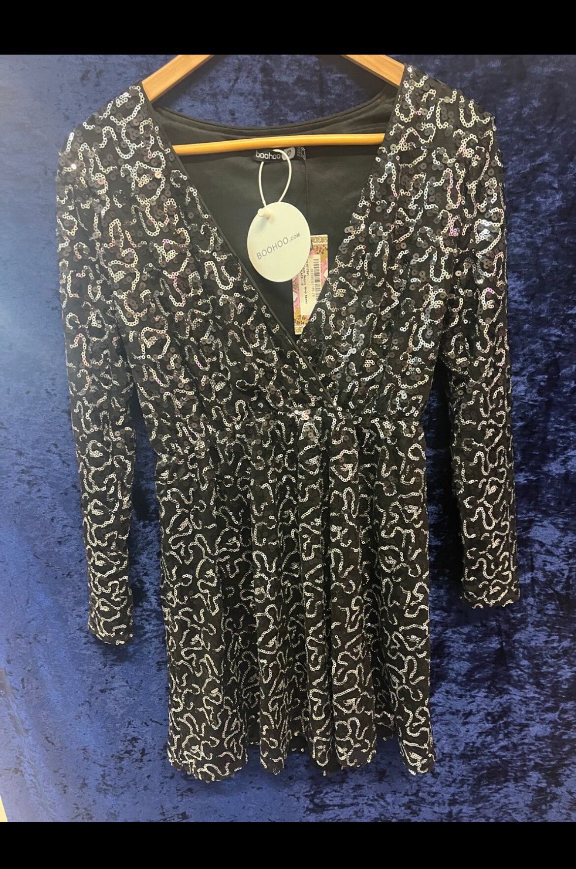 BooHoo sequin wrap skater dress