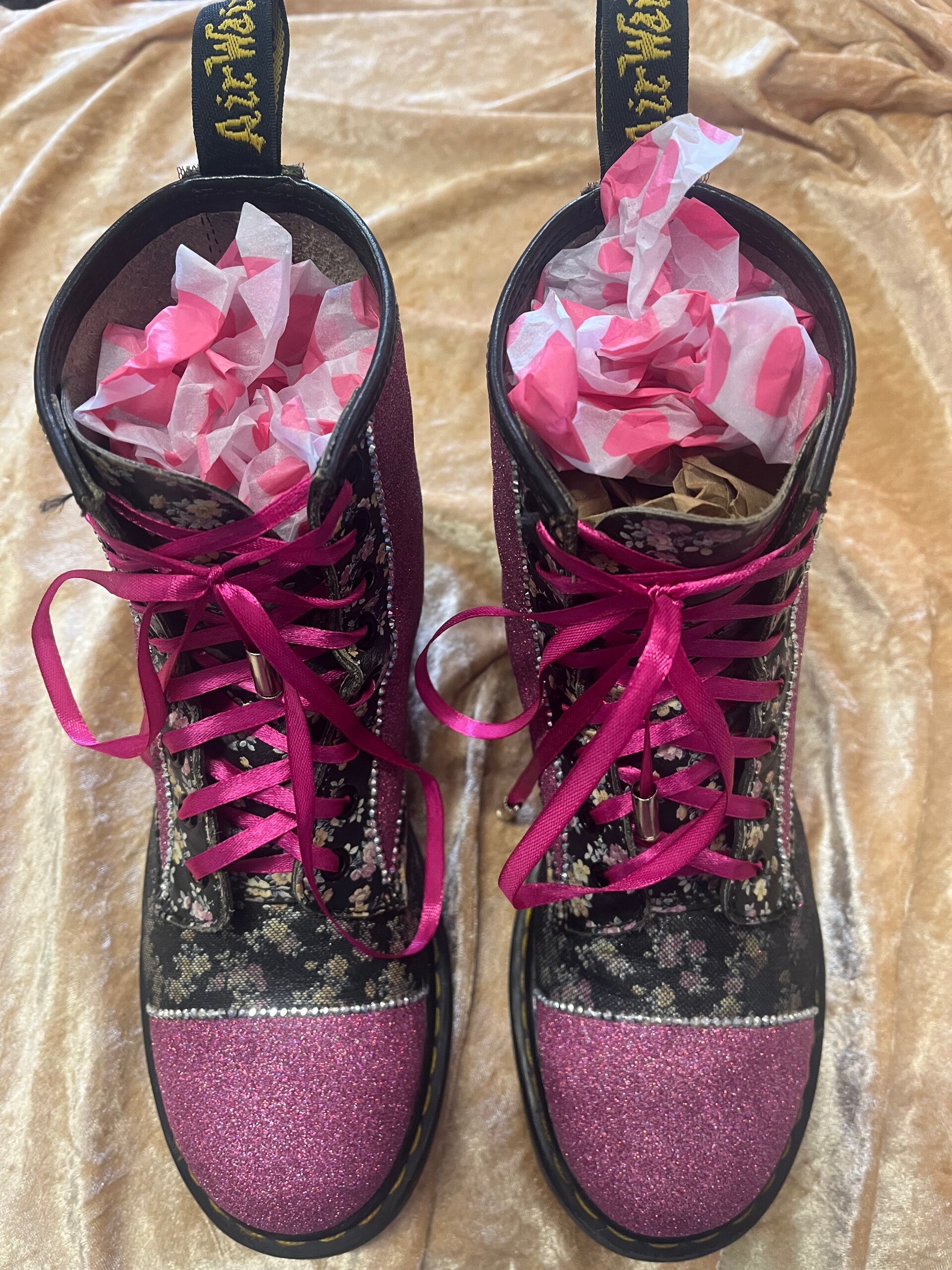 Dr Martens bling pink glitter and lace boots