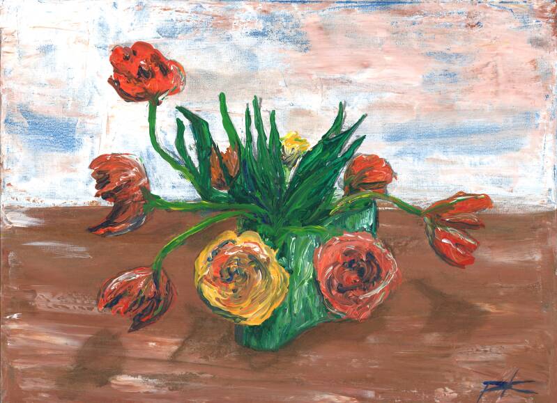 'eigenwijze tulpen' acryl op canvas 30*40