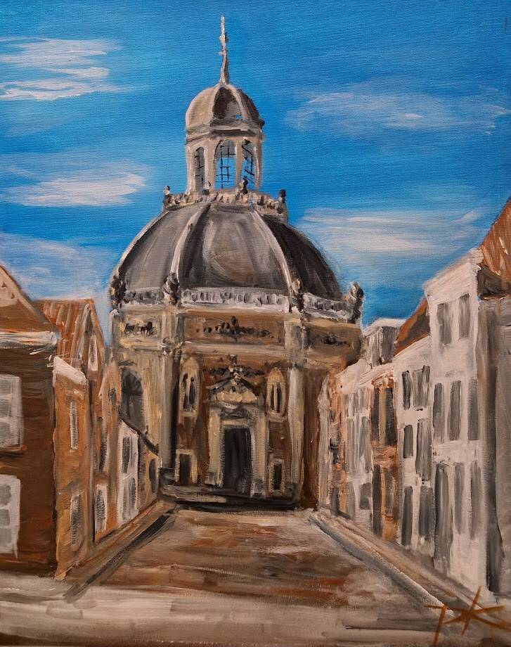 'oostkerk Middelburg' acryl op canvas 50*40