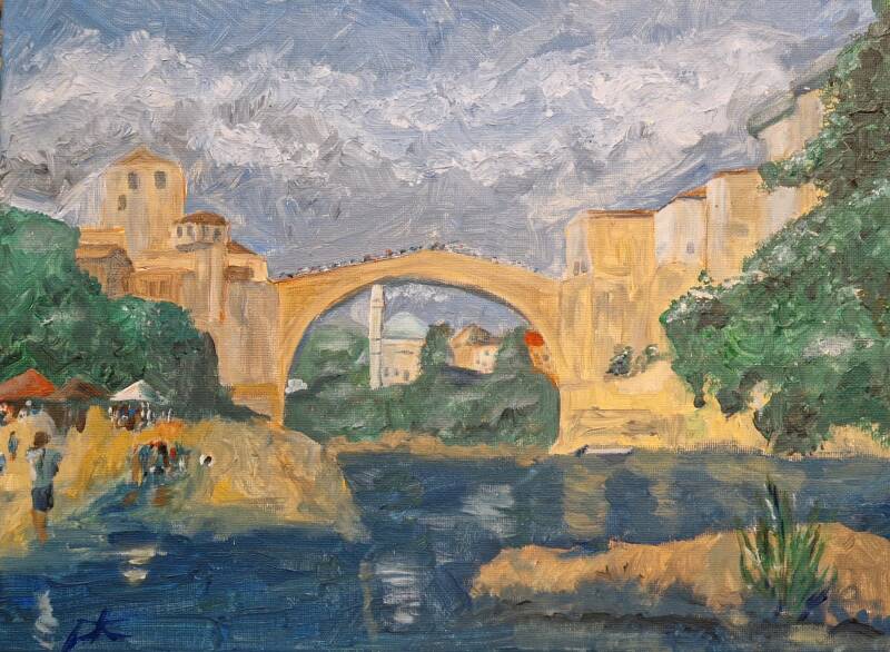 'Mostar from the river' acryl op canvas 30*40