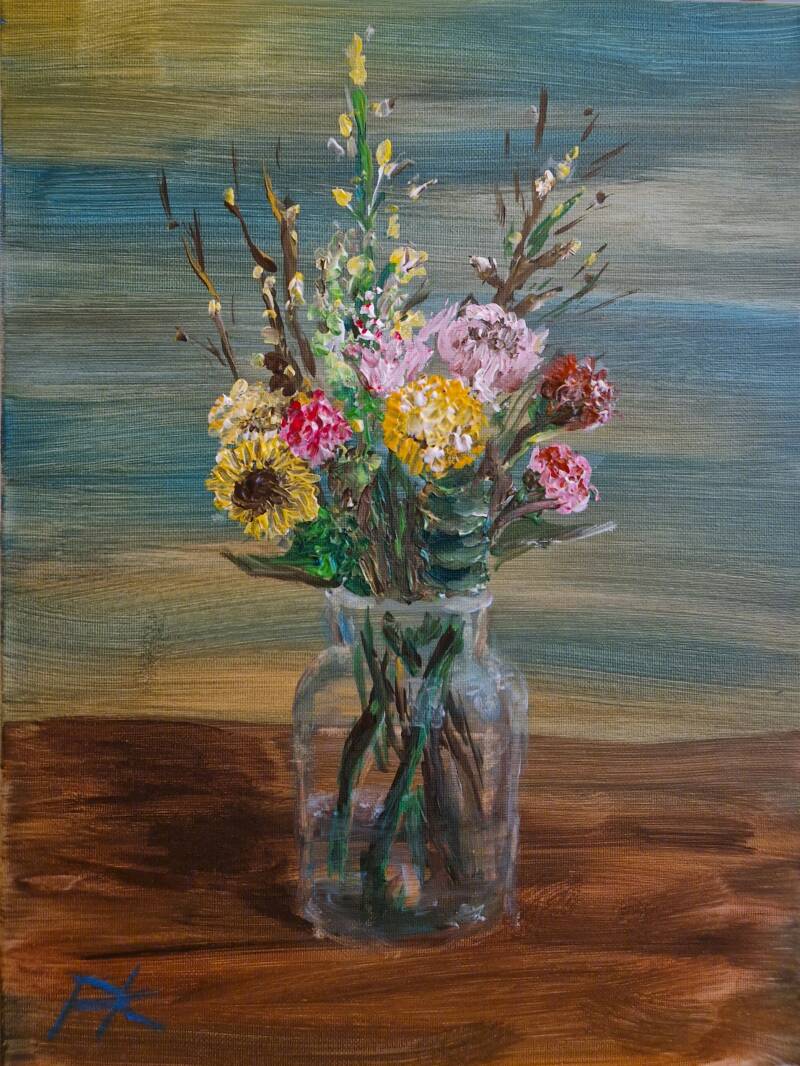 'bouquet of mixed flowers' acryl op canvas 40*30