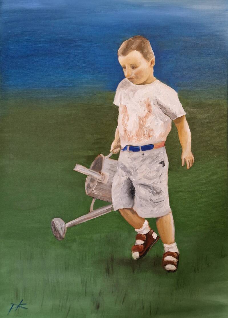 'everything you give your attention to, grows 3-5' olie op canvas 70*50'