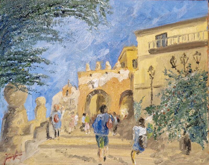 'spring morging in Borgo Medievale di Agripoli' acryl op canvas board 24*30
