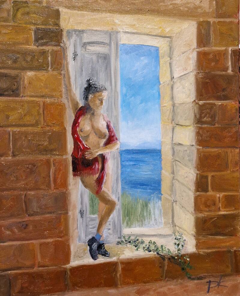 'posing in a italian ruin' olie op canvas  50*40