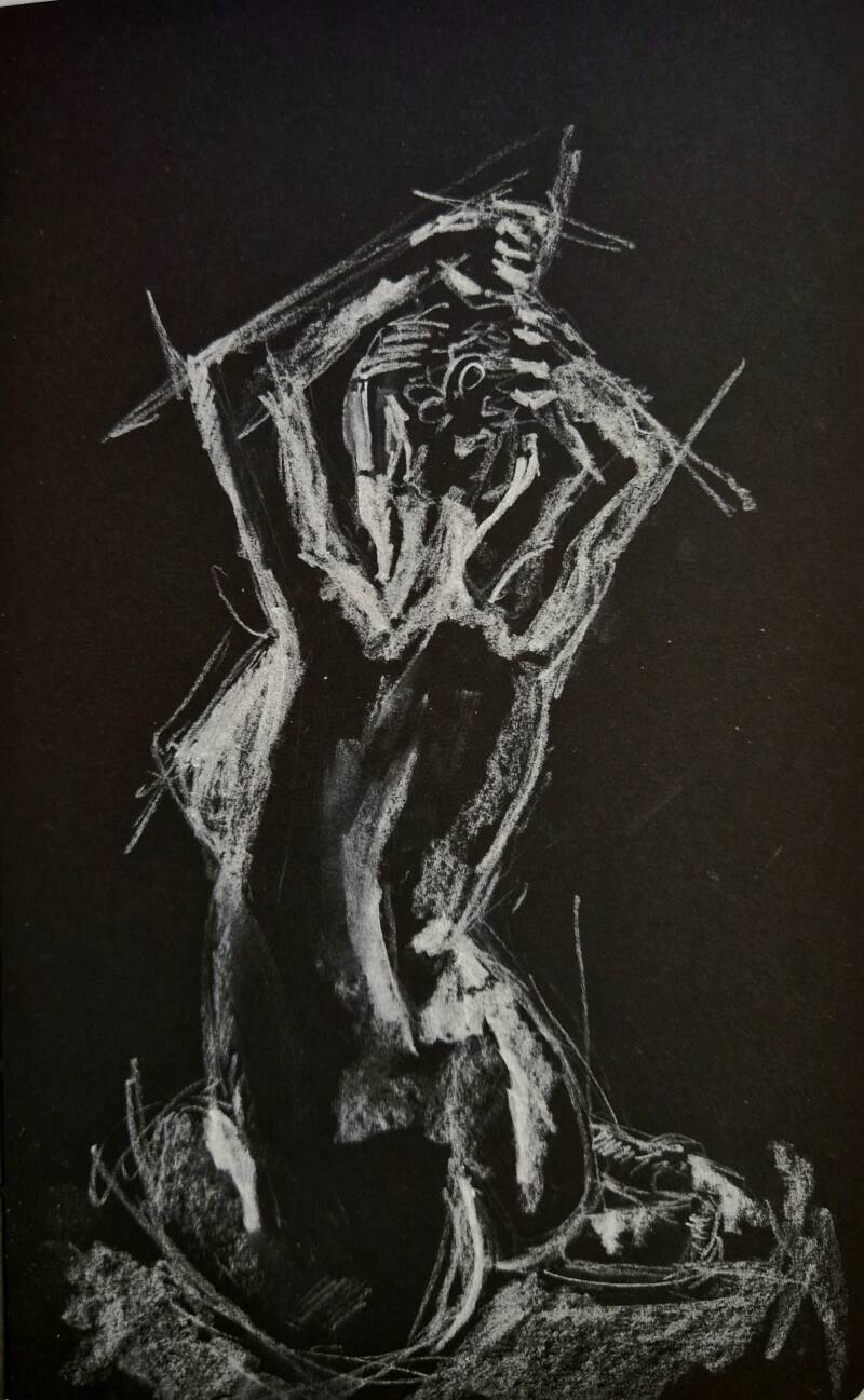 'model sketch' krijt op zwart papier 30*40