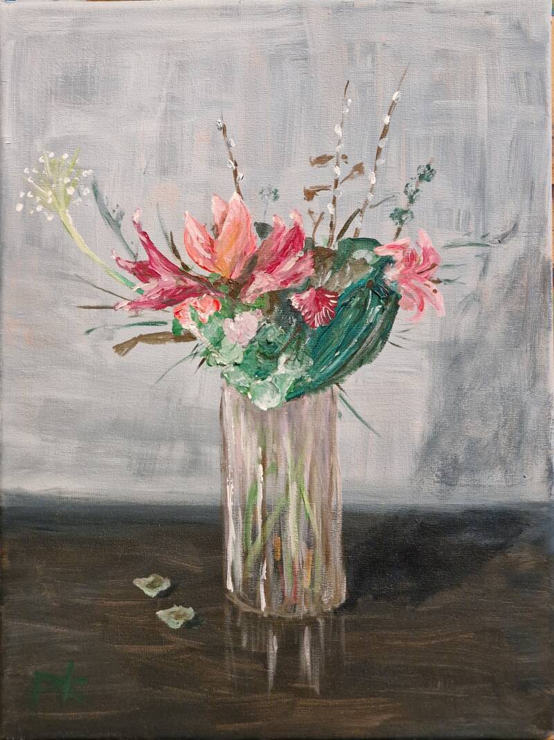 'bouquet of mixed flowers' acryl op canvas 40*30