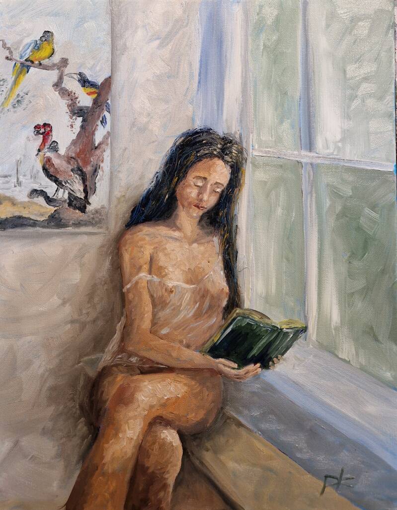 'reading by the window (aert schouman)' olie op canvas 50*40