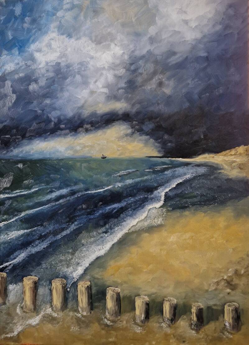 'surge in Oost-Kapelle' olie op canvas 75/55