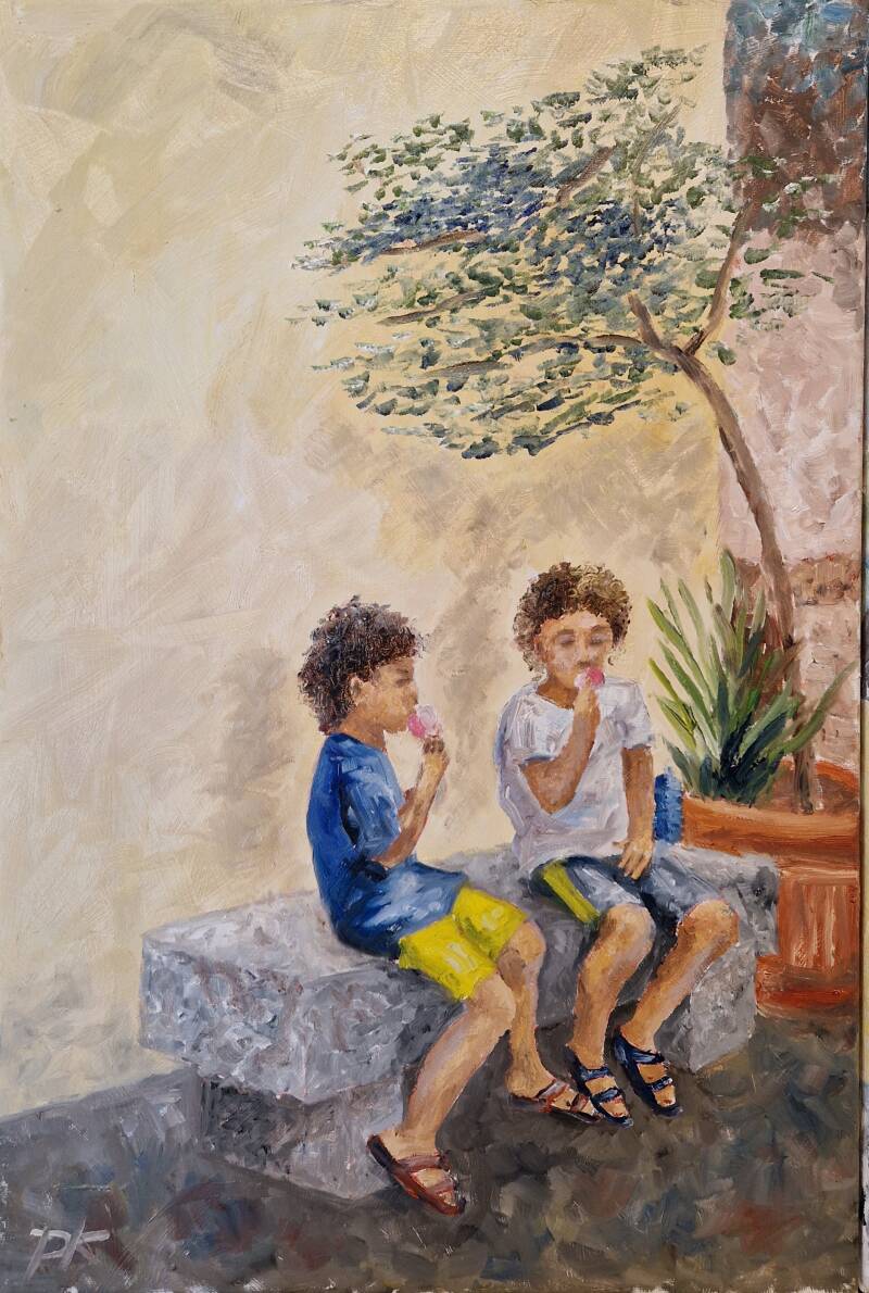 Two boys – Castelsardo, Sardegna - olie op canvas 60x40
