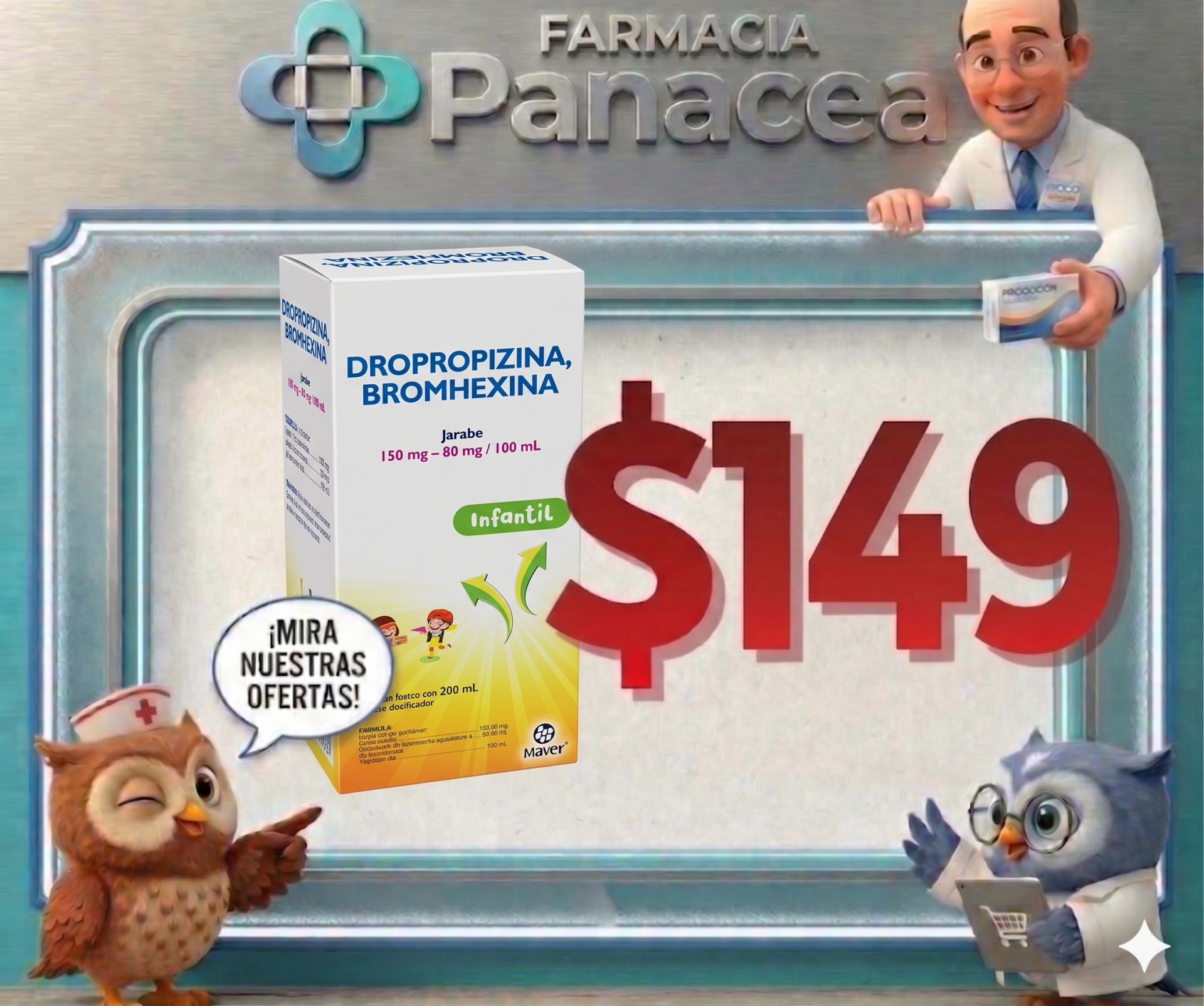 DROPROPIZINA, BROMHEXINA 150 mg/80 mg/100 ml