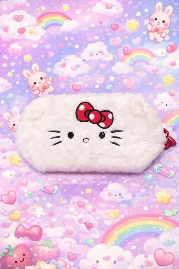 🤍🐱✨ Trousse Hello Kitty Kawaii en Fausse Fourrure Blanche 🎀🌸