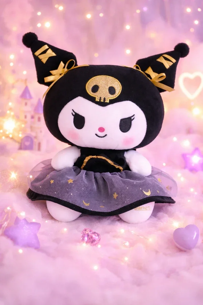 🖤🐰✨ Peluche Kuromi Kawaii Robe Noire Étoilée 🌙⭐💜