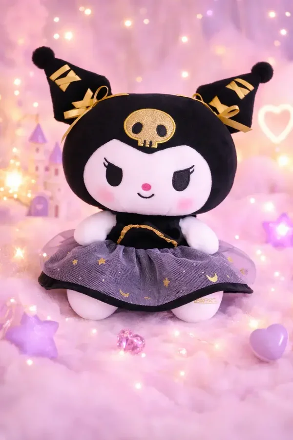 🖤🐰✨ Peluche Kuromi Kawaii Robe Noire Étoilée 🌙⭐💜