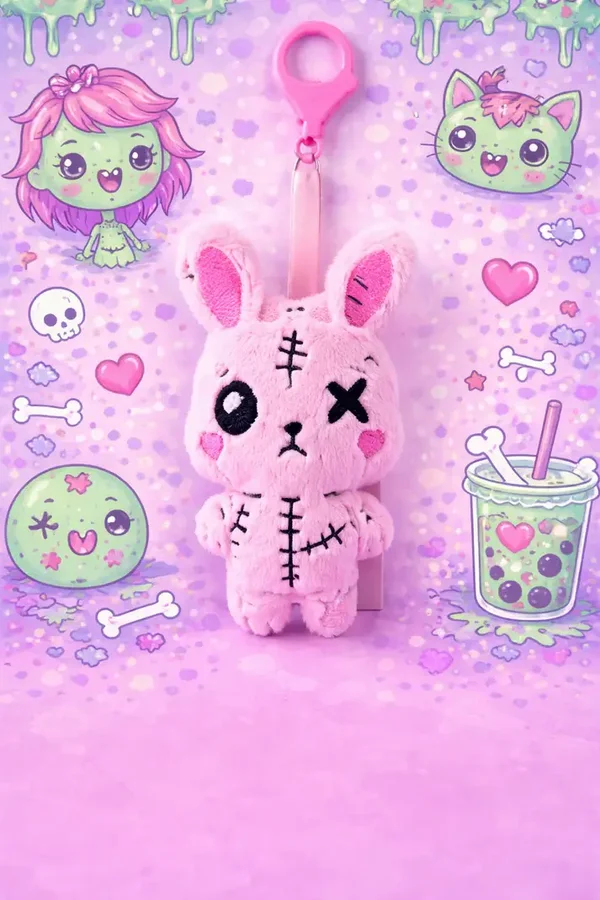 🐰🧟‍♀️💗✨ Porte-clé Lapin Zombie Kawaii Rose 🌸💀