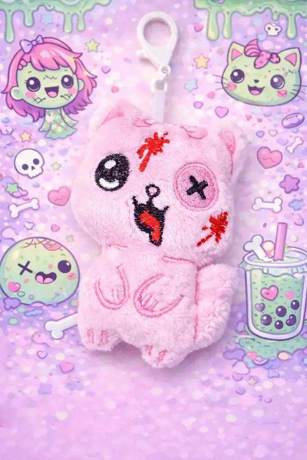 🐱🧟‍♀️💗✨ Porte-clé Chat Zombie Kawaii Rose 🌸💀