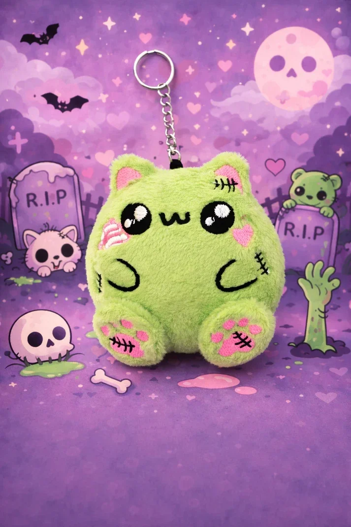 🐱🧟‍♂️💚✨ Porte-clé Chat Zombie Kawaii Vert 🌸💀