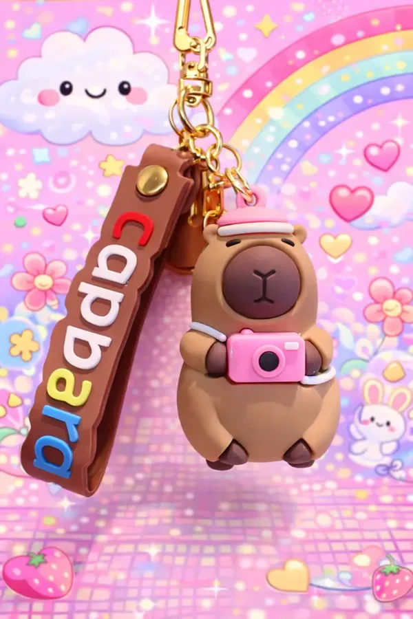 🐹📸✨ Porte-clé Capybara Kawaii Photographe en Silicone 💛💫