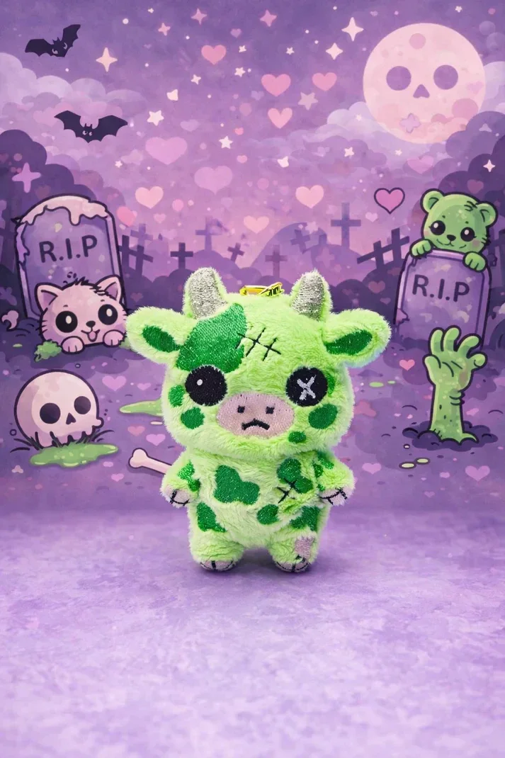 🐮🧟‍♂️💚✨ Porte-clé Vache Zombie Kawaii Verte 🌸💀