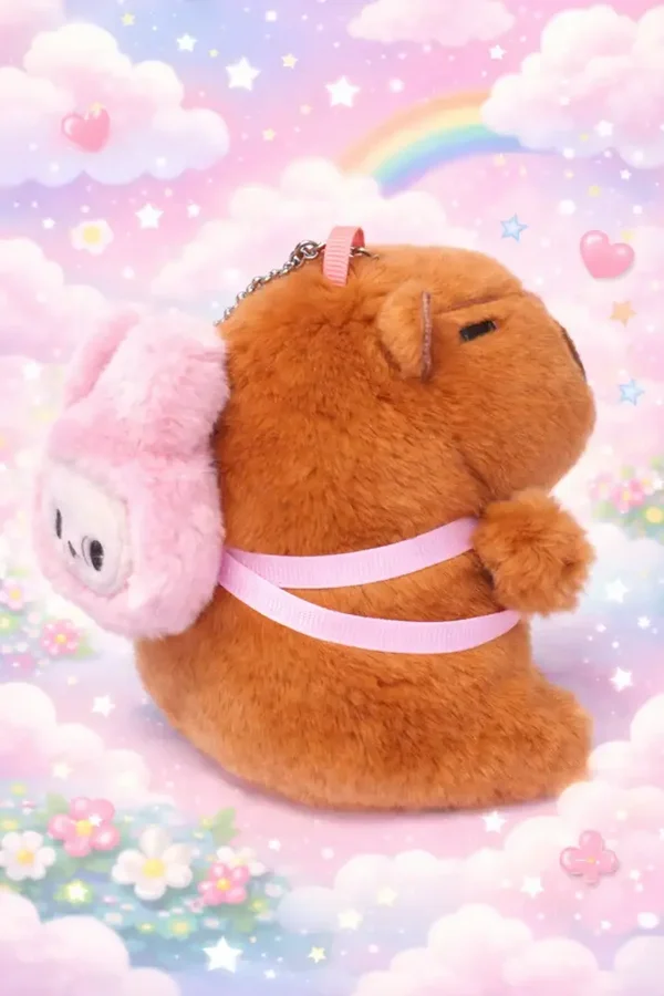 Porte-clé Capybara Kawaii Marron avec Sac à Dos Rose