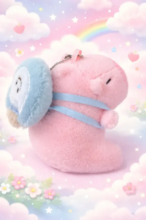 Porte-clé Capybara Kawaii Rose avec Sac à Dos Peluche