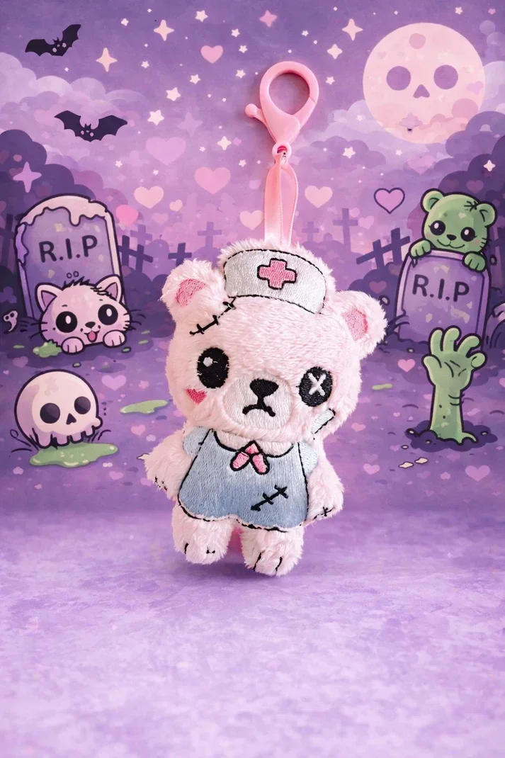 🧸🧟‍♀️💉💗✨ Porte-clé Ourson Infirmier Zombie Kawaii Rose 🌸💀
