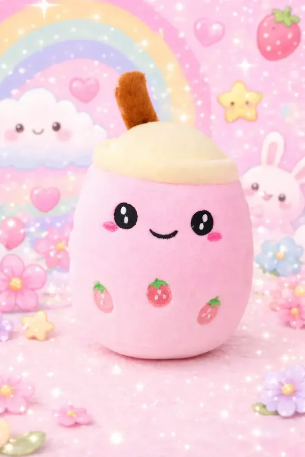 🍓🧋✨ Porte-clé Bubble Tea Fraise Chantilly 🍦💖