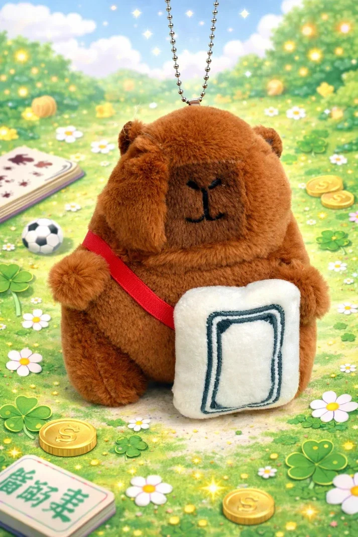 Porte-clé capybara kawaii peluche avec coussin mahjong