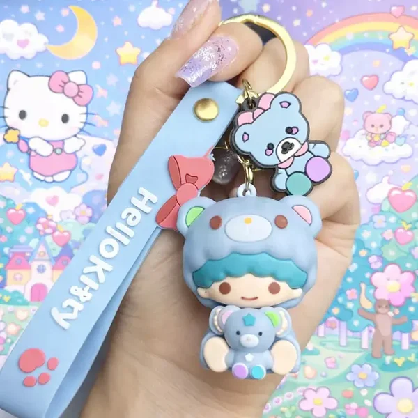 Porte-clé Gemini Male Sanrio Hug Style bleu avec dragonne Hello Kitty
