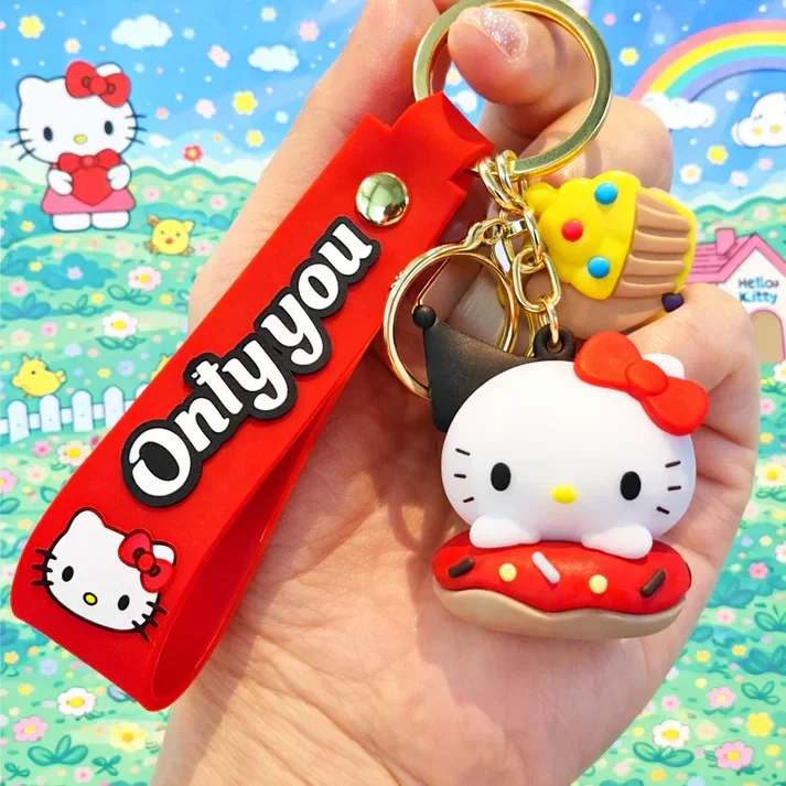 Porte-clé Hello Kitty kawaii donut avec dragonne “Only You” rouge