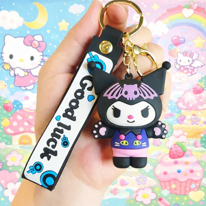 Porte-clé Kuromi kawaii avec dragonne “Good Luck”