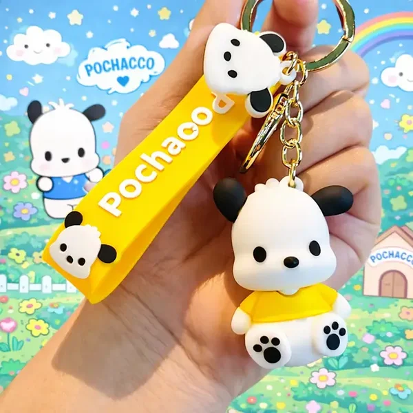 Porte-clé Pochacco kawaii jaune avec dragonne assortie