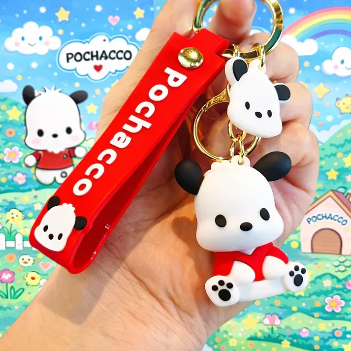 Porte-clé Pochacco kawaii rouge avec dragonne assortie